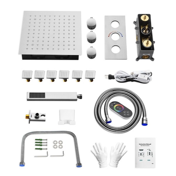 LED Thermostatic Faucet Shower System 12" Rainfall High Pressure Shower Head with 6 body Jets,Ceiling Mounted