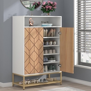 Gyfimoie Shoe Organizer Cabinet with Doors and Adjustable Shelves