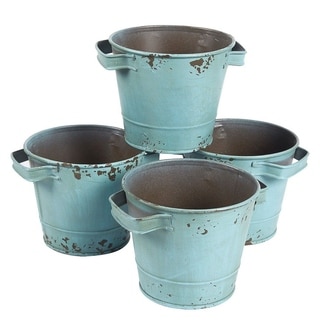 4-Set Galvanized Planter Garden Buckets with Handles for Planting, Decoration