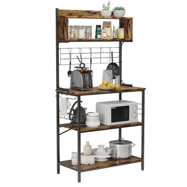 63 Inch Kitchen Baker's Rack with Hutch 8 Side Hooks