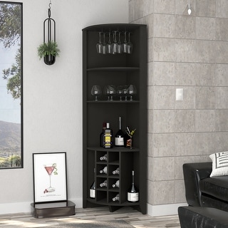 Kitchen 8-Bottle 5-Shelf Corner Bar Cabinet