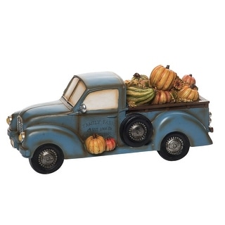 16.5" Blue Rustic "Family Farm" Truck with Pumpkin Fall Decor