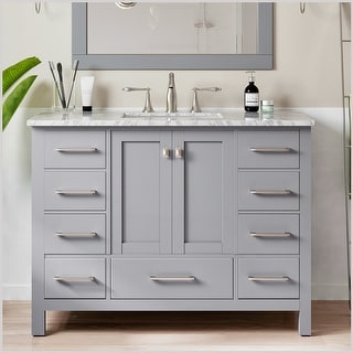 Eviva Aberdeen 42" Gray Transitional Bathroom Vanity w/ White Carrara Top