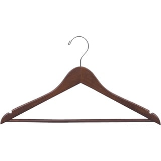 Rubberized Wood Suit Hanger w/ Walnut Finish and Solid Wood Bar, 17 Inch Flat Rubber Coated Hangers with Chrome Hook & Notches