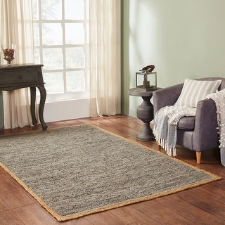 Superior Hand-Woven Firma Leather Cotton and Jute Area Rug