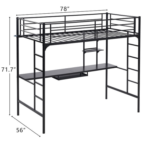 Metal Loft Bed with Desk & Shelves