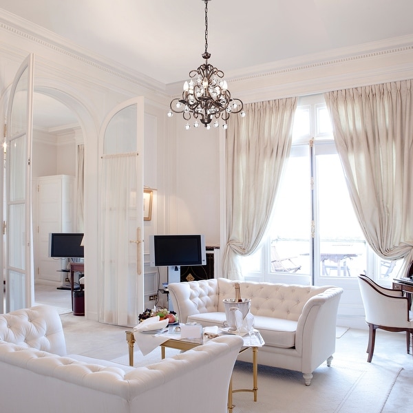 Antique Copper 5-Light Iron and Crystal Chandelier - Antique Copper