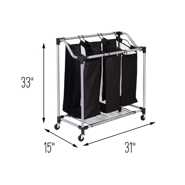 Honey-Can-Do Black Steel Rolling Triple Laundry Sorter