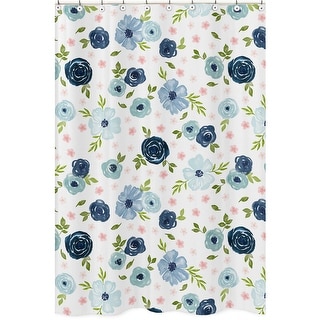Navy Blue Pink Watercolor Floral Bathroom Fabric Bath Shower Curtain - Blush Green White Shabby Chic Flower