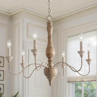 French Country 6-Light Rustic Wood Chandelier Modern Farmhouse Hanging Lights - L29.5 XW 29.5 XH 24.4