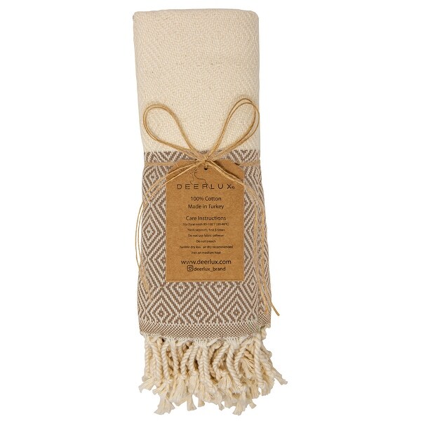 Deerlux 100% Cotton Turkish Hand Towels, Set of 2 18" x 40" Diamond Peshtemal Kitchen and Bath Towels