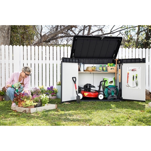 Keter Premier XL Durable Resin Shed Outdoor Storage Steel Reinforcement For Patio Garage and Garden Grey