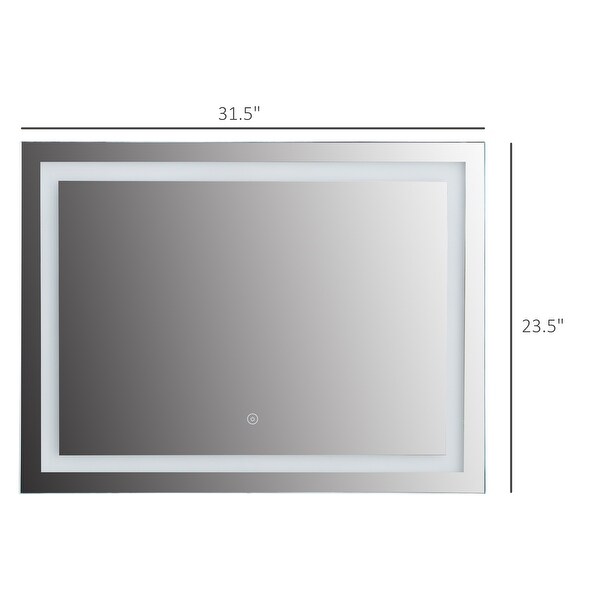 HOMCOM 32" LED Illuminated Bathroom Wall Vanity Mirror with Outline LEDs, Adjustable Horizontally or Vertically, Silver