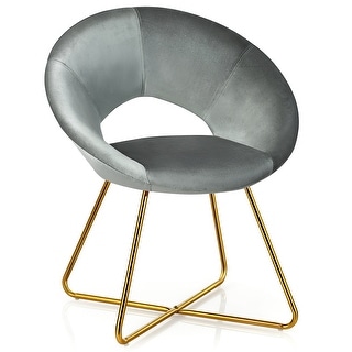 Costway Modern Velvet Accent Chair Upholstered Vanity Chair w/Golden - See Details
