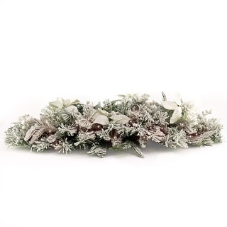 36" Frosted Colonial Mantle Swag with LED Lights - Green - 3 ft