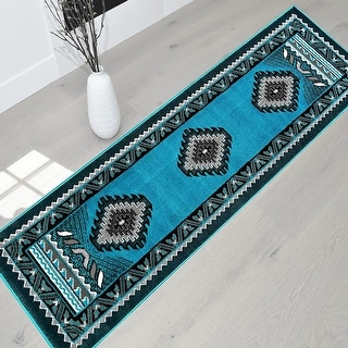 HR Traditional Southwestern Area Rugs Turquoise Gray and Black