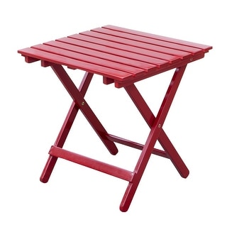 Merry Products Authentic Acacia Hardwood Flat Folding Slatted Side Table, Red - 7.05