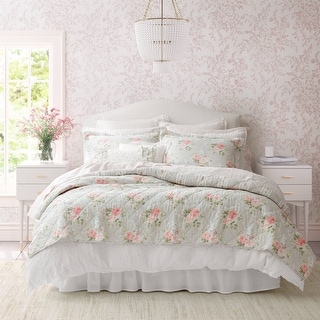 Laura Ashley Melany Pink Cotton Quilt & Sham Set