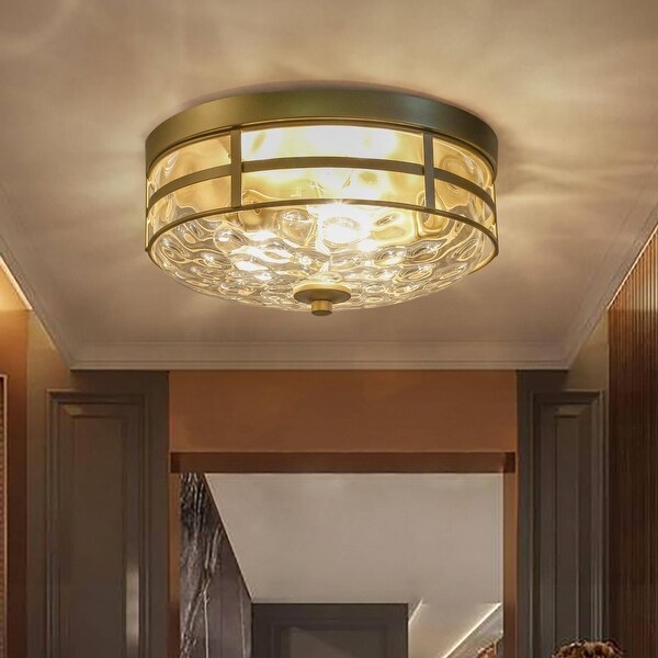 Rella Modern Gold Flush Mount Glass Water Ripple Full Ceiling Lights for Hallway
