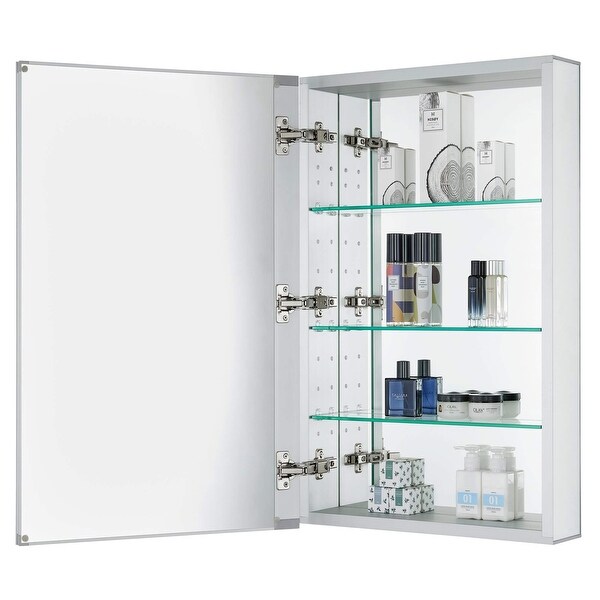 Bathroom Medicine Cabinet, Aluminum, Recessed/Surface Mount, Right/Left Hinged, Mirrored Interior