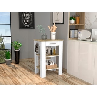 25.59" Rockaway Kitchen Island Wooden Tabletop, Rustic Modern Furniture with 1-Drawer & 2-Tier Shelf