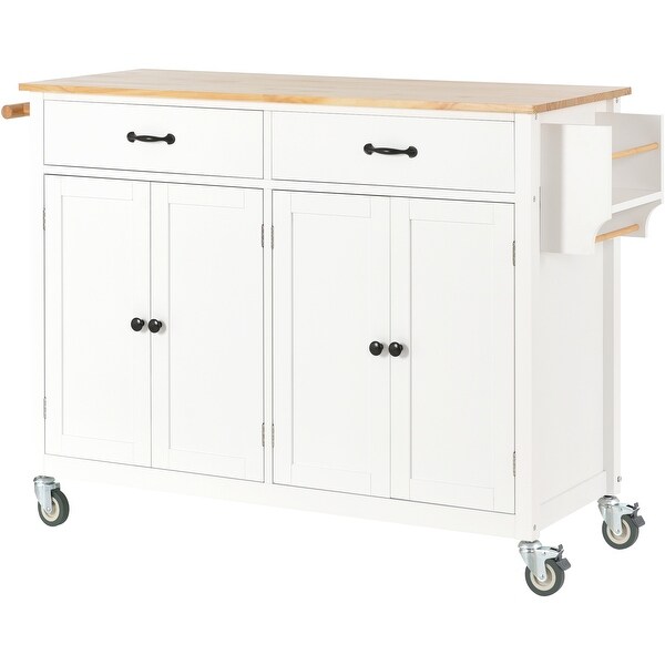54.3" Kitchen Island Multifunction Storage Kitchen Cart with Locking Wheels & Solid Wood Top for Dinning Room,Green