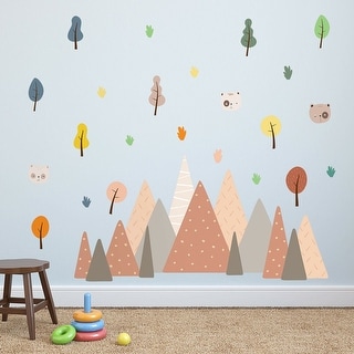 Cute Bears and Mountains Boho Kids Wall Stickers Nursery Decals Art - Brown