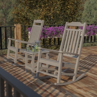 Set of 2 Indoor/Outdoor Poly Resin Rocking Chairs with Side Table - 25.625"W x 35"D x 42"H