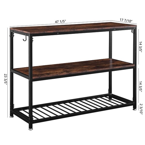 Farmhouse Kitchen Island with Open Storage Shelves and Hooks