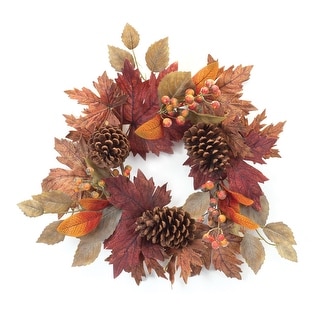 Fall Maple Leaf Pinecone Wreath 18"D