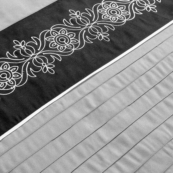 7 Piece Comforter Set Embroidered Design Microfiber Queen Grey Black