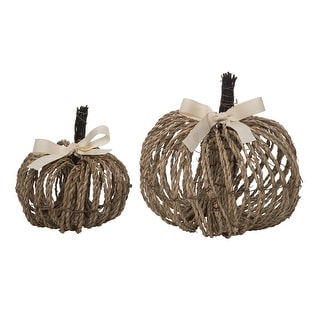 Set of 2 Brown Twine Bundle Pumpkin Fall Decorations 6.75"