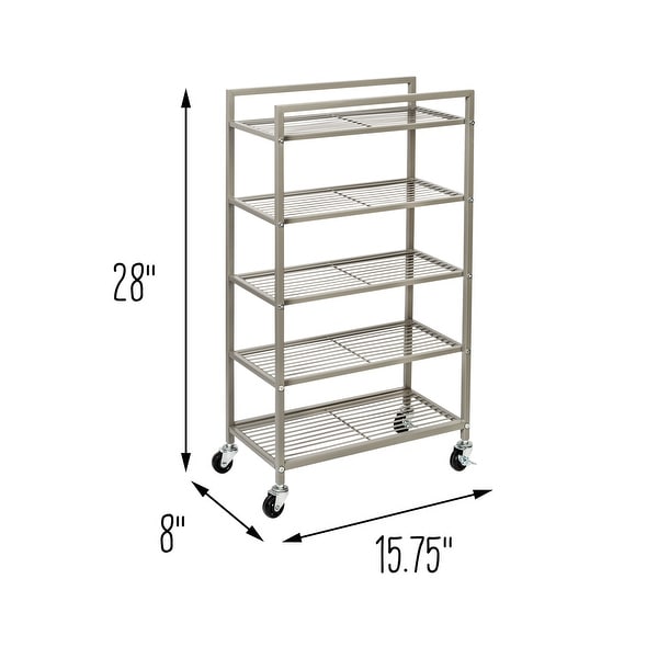 Rolling Bathroom Steel Storage Cart, 5 Tiers - 8L x 15.75W x 28H