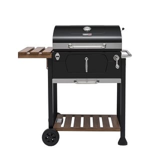 Royal Gourmet CD1824M 24-Inch Charcoal Grill, BBQ Smoker with Handle and Folding Table, Garden and Backyard Grilling, Black