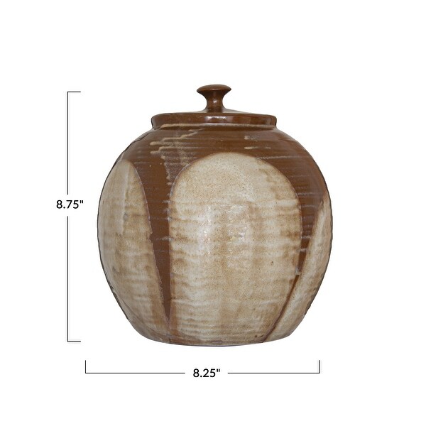 Stoneware Jar with Lid - 8.4"L x 8.4"W x 8.8"H