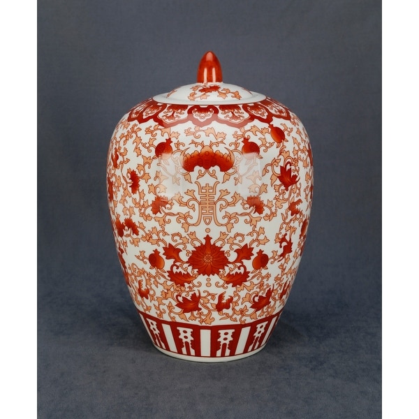 Aa Importing 12" Ginger Jar, Red And White Design - 12 X 8 X 8 inches