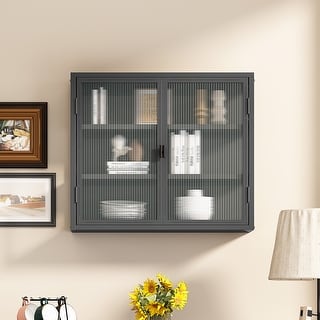 27.56"Glass Doors Modern Two-door Wall Cabinet