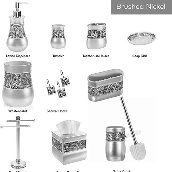 Creative Scents Elegant Crackled Glass Silver Shower Curtain Hooks - Set of 12