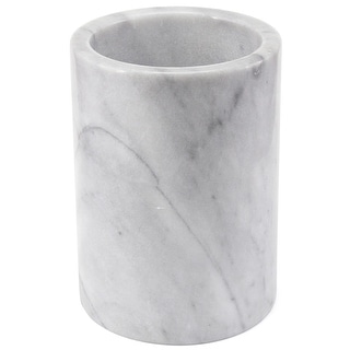Creative Home Natural Off-White Marble Multi-Functional Tool Crock, Utensil Holder, Counter Top Organizer, 5" Diam. x 7" H