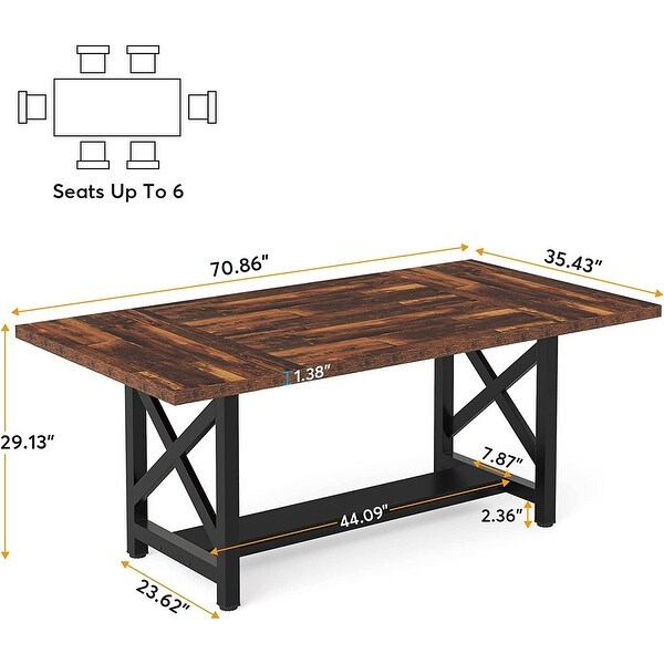 70.8" Dining Table for 6 to 8 People, Rectangular Kitchen Dining Room Table with Storage Shelf - Brown/Black