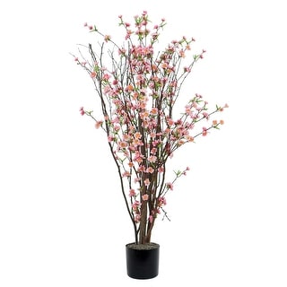Vickerman 4' Artificial Hot Pink Blossom Tree in Black Planters Pot.