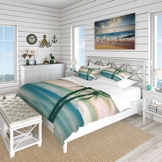 Designart 'Peaceful Dusk II Tropical' Coastal Bedding Set - Duvet Cover & Shams