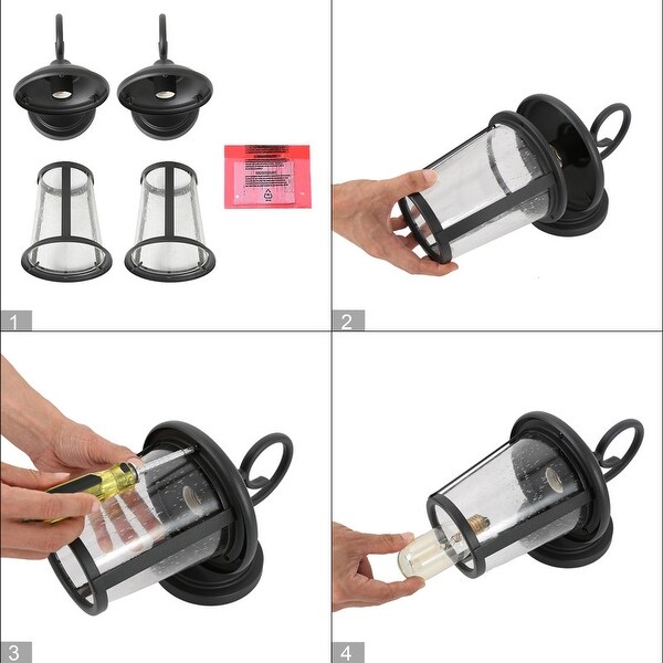 2-pack Modern Farmhouse Black Outdoor Wall Lanterns Dimmable Iron/ Glass Patio Sconce