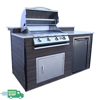 4-Burner 6 ft. Synthetic Wood and Granite BBQ Grill Island with Gas Grill