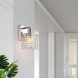 WINGBO Bathroom Light Fixtures Sconces Wall Lighting with K9 Clear Crystal Shade