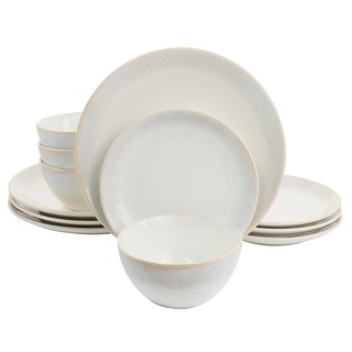 Martha Steware 12 Piece Round Stoneware Dinnerware Set with Taupe Rim - 12 Piece