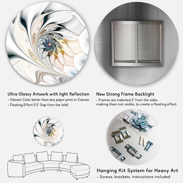 Designart 'White Stained Glass Floral Art' Floral Circle Metal Wall Art