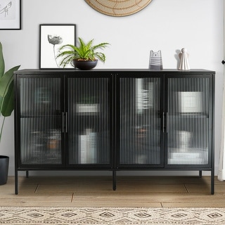 Accent 4 Glass Doors Buffet Storage Cabinet with Adjustable Shelves and Feet Cold-Rolled Steel Tempered Glass Sideboard - N/A