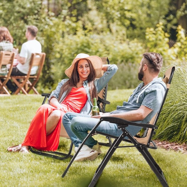 Costway Oversize Lounge Chair Patio Heavy Duty Folding Recliner - Single