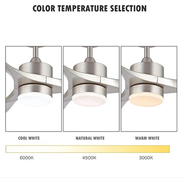 WINGBO 52" Modern Ceiling Fan with Lights and Remote, 3 Curved Blades - N/A